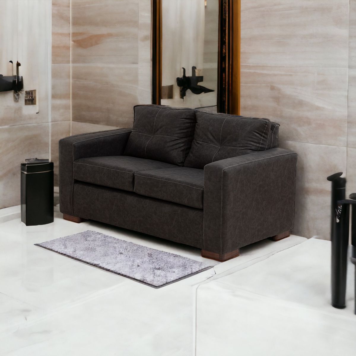 MUEBLES AMERICA - Sofá Franco 2 Cuerpos Cuero Auris Negro