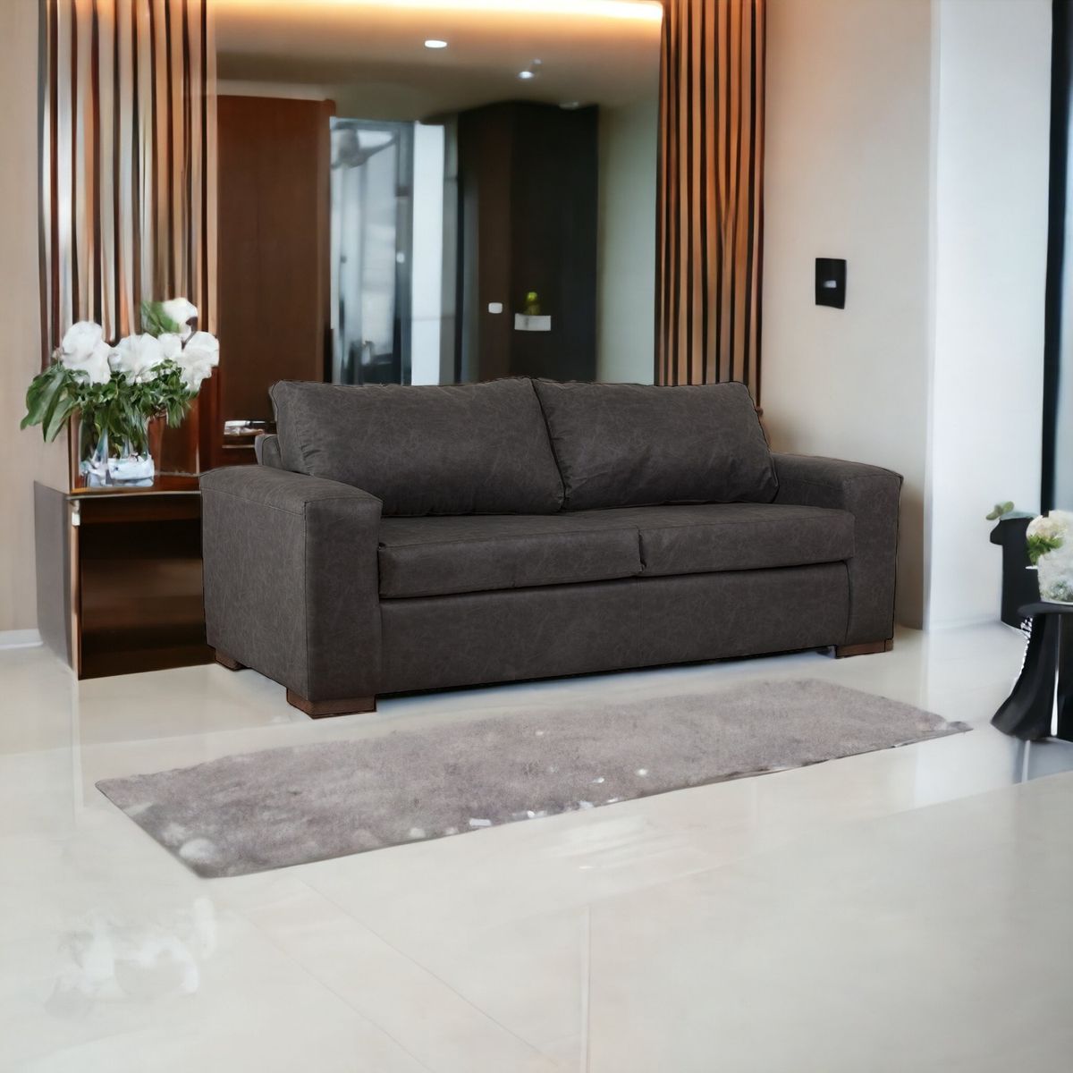 MUEBLES AMERICA - Sofá Infinity 3 Cuerpos Cuero Auris Negro