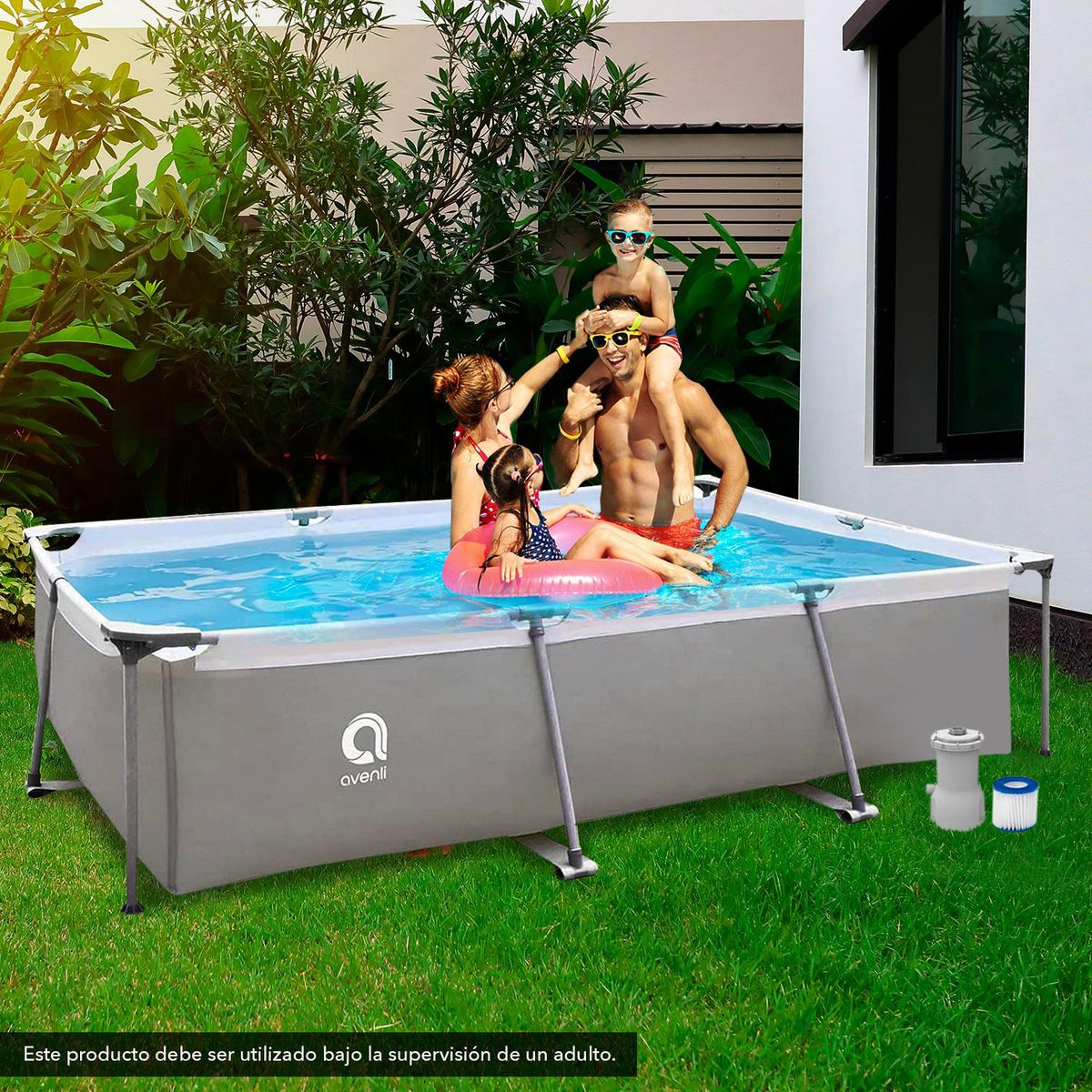 AVENLI - Piscina con Filtro 3701 Litros 65x207x300 cm Gris
