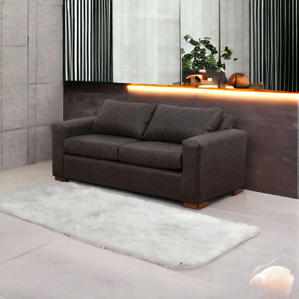 MUEBLES AMERICA - Sofá Neo 3 Cuerpos Cuero Auris Negro