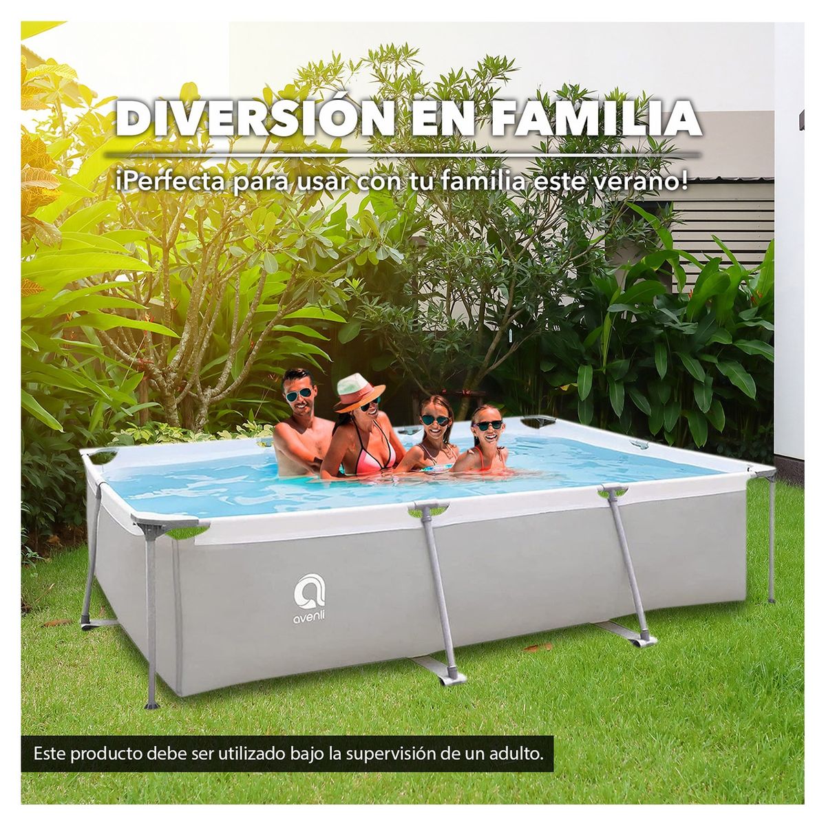 AVENLI - Piscina Estructural 3701 Litros 65x207x300 cm Gris