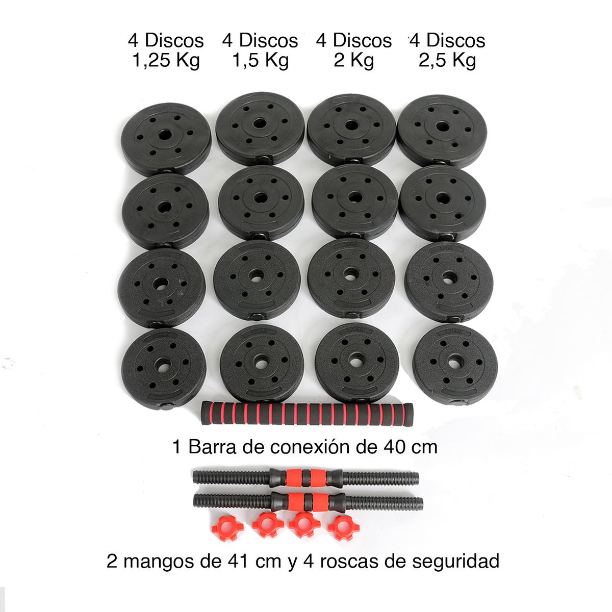 ATLETIS - Set de Mancuernas y Barra 30 Kg 2 en 1 Negro