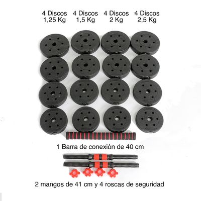 Imagen 2 del producto Set de Mancuernas y Barra 30 Kg 2 en 1 Negro