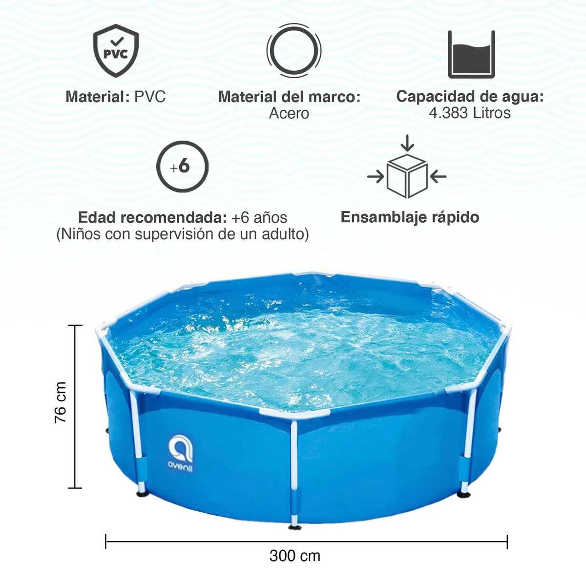 AVENLI - Piscina Estructural 4383 Litros 76x300 cm Celeste