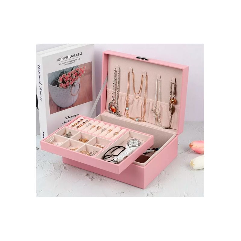 GENERICO - Maletin Organizador 2 Niveles De Joyas Rosado