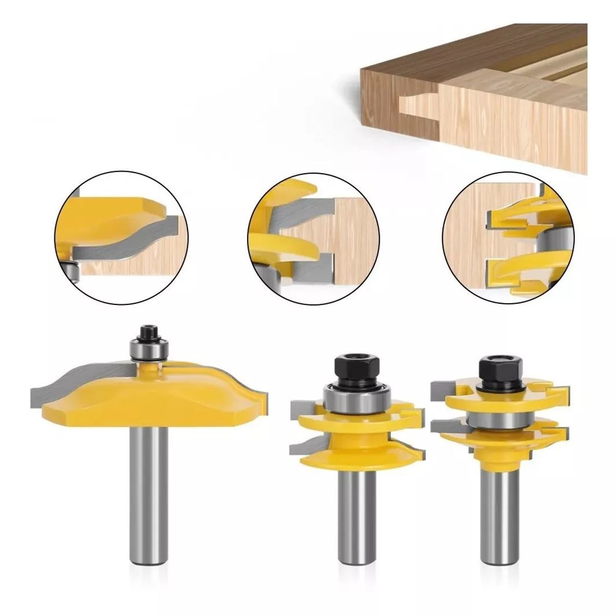 GENERICO - Fresa Madera Puerta Vástago De ½  Tupi 3pcs Tipo Cara Liza