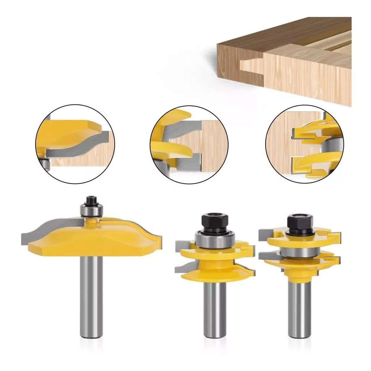 GENERICO - Fresa Madera Puerta Vástago De ½  Tupi 3pcs Tipo Cara Liza
