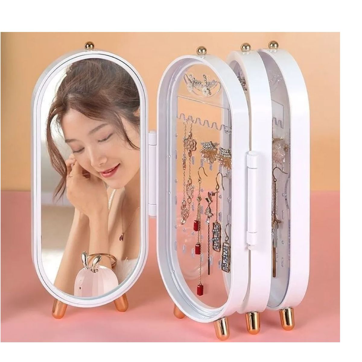 GENERICO - Organizadora Para Joyas O Accesorios Con Espejo BLANCO