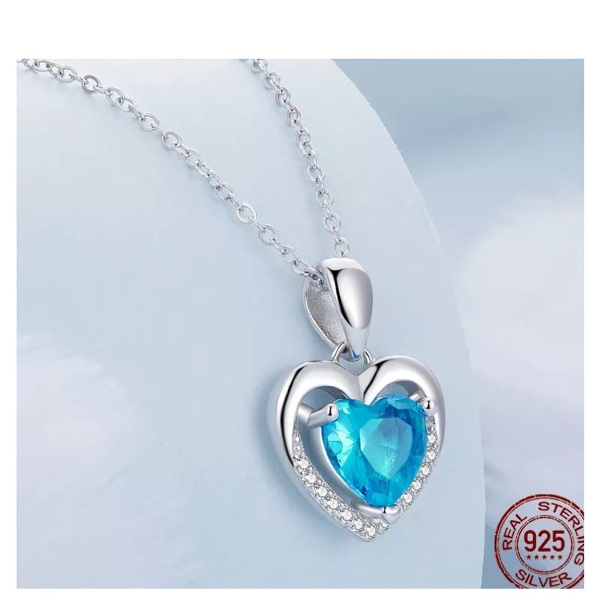 GENERICO - Collar corazón azul plata 925 joyas mujer