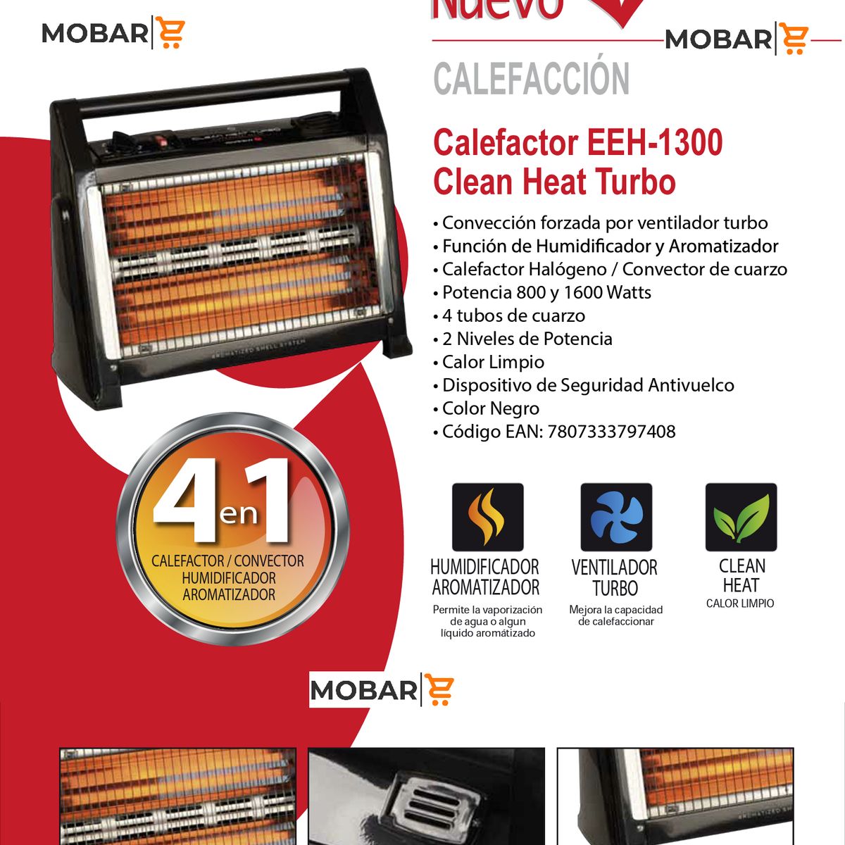 SINDELEN - Calefactor Electrico Estufa Bajo Consumo Sindelen Eeh-1300 25m2 1600W