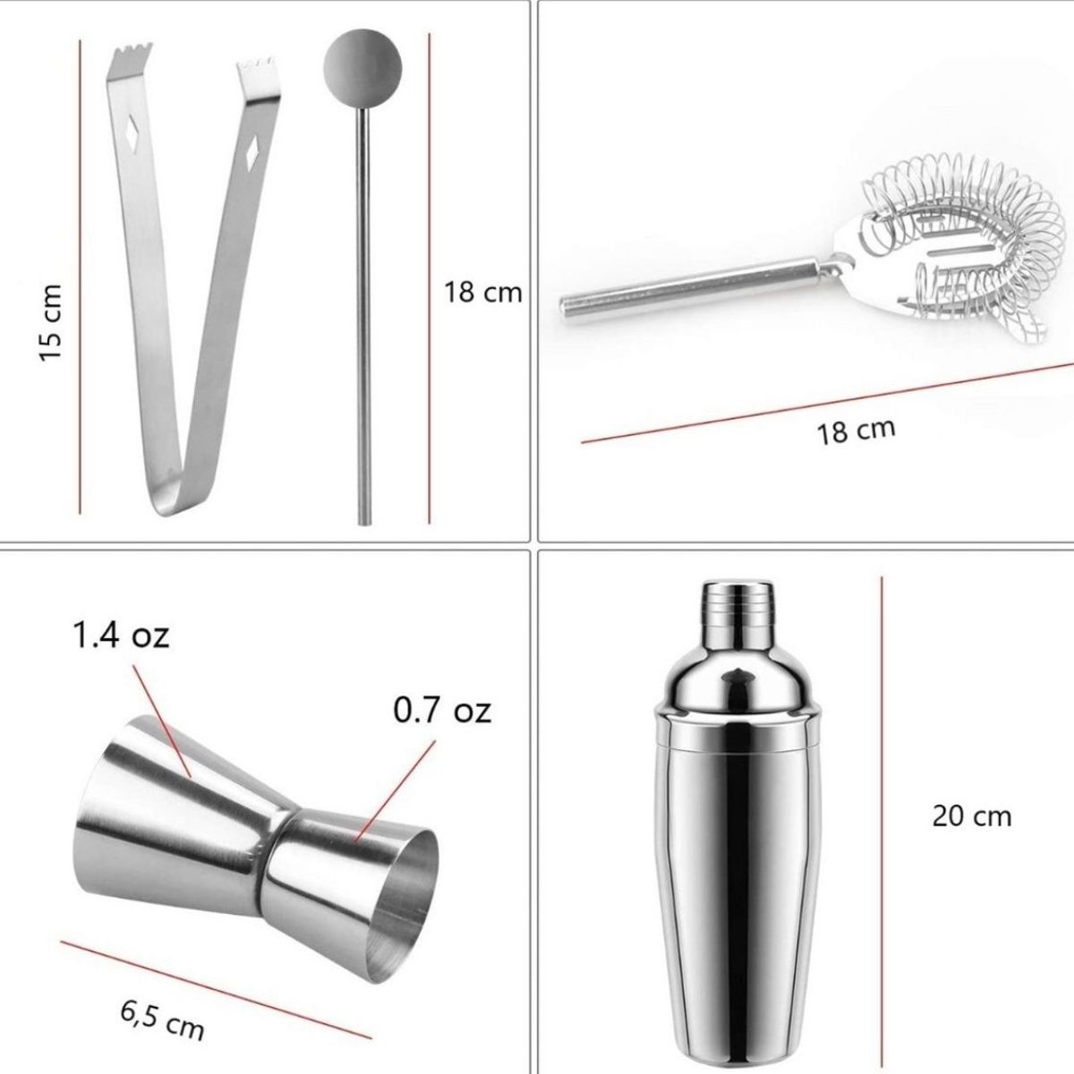 GENERICO - Juego Coctelera Set Utensilios Bar Inoxidable