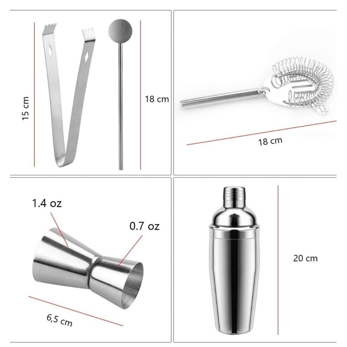 GENERICO - Juego Coctelera Set Utensilios Bar Inoxidable