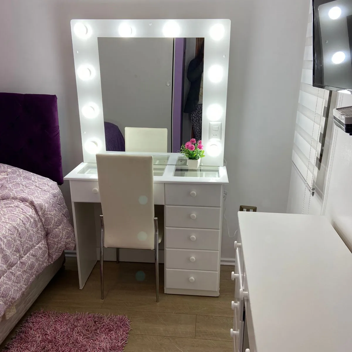 GENERICO - TOCADOR CON LUCES ESTILO HOLLYWOOD CREAFAVA, CON 6 CAJONES 100 CM