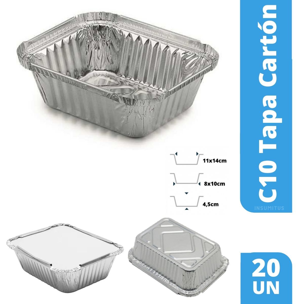 GENERICO - Envase De Aluminio C10 Con Tapa Termolaminada 20 Unidades