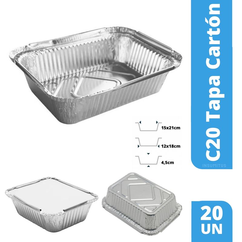GENERICO - Envase De Aluminio C20 Con Tapa Termolaminada 20 Unidades