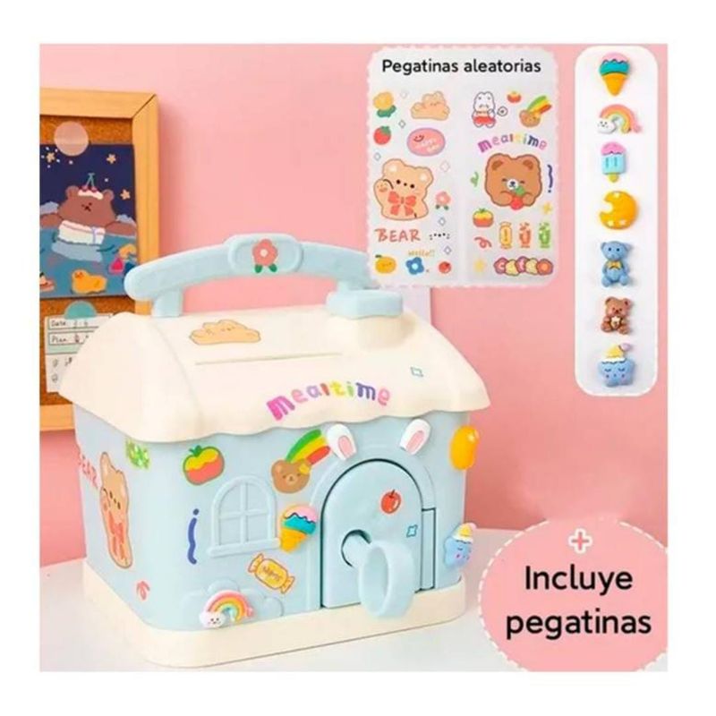 GENERICO - Alcancía Casita Kawaii para Niños con Stickers 2D y 3D Azul