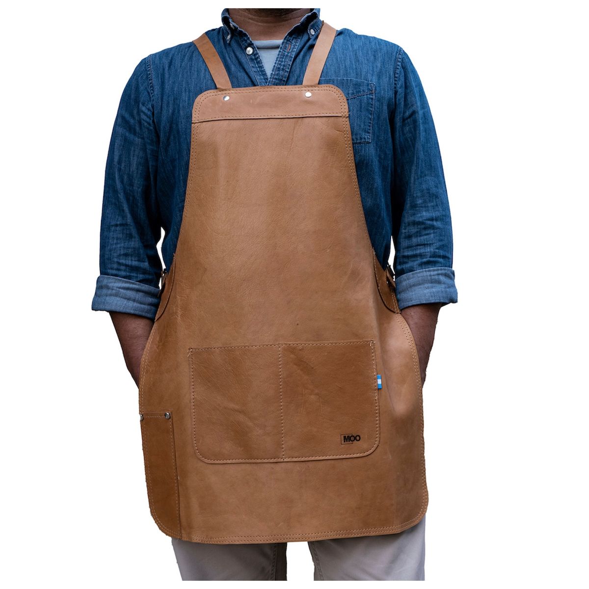 MOO HOGAR - Pechera Cuero Natural una Pieza 72 X 52 cm Correas Cruzadas