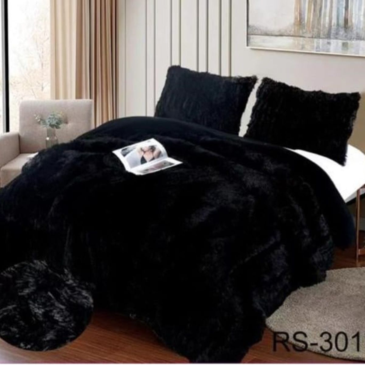 GENERICO - Cubrecamas de Invierno Peludos con Chiporro 2 P Negro RS30109