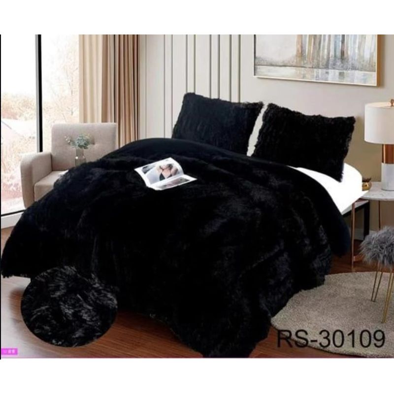 GENERICO - Cubrecamas de Invierno Peludos con Chiporro 2 P Negro RS30109