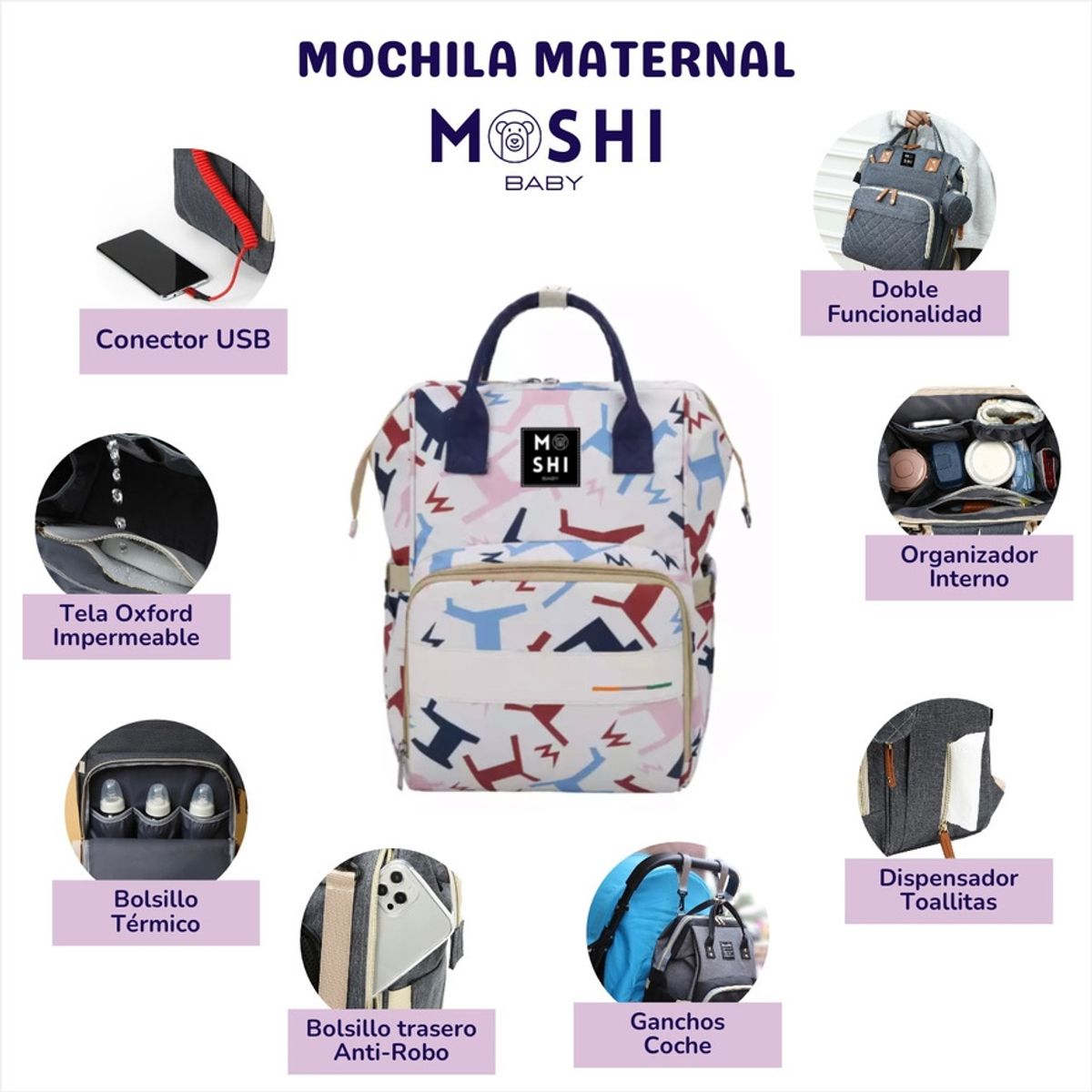 GENERICO - Bolso Mochila Maternal Pañalera Diseño Alpaca Color Pastel