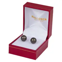 MALLORCA - Aros Perla de 10 mm Vastago bañado plata - Marrón