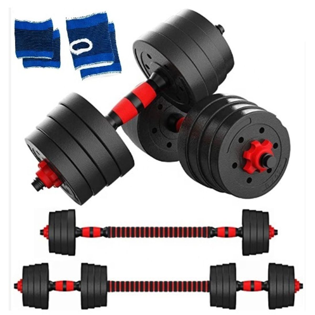 GENERICO - Set Mancuernas 30 Kilos Ajustables + Guantes + Muñequeras.