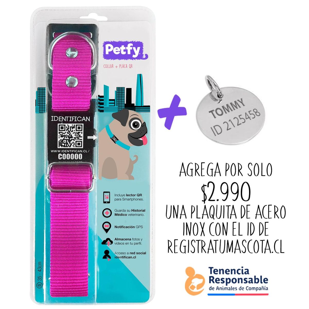 PETFY - Collar Grande Petfy ID Fucsia