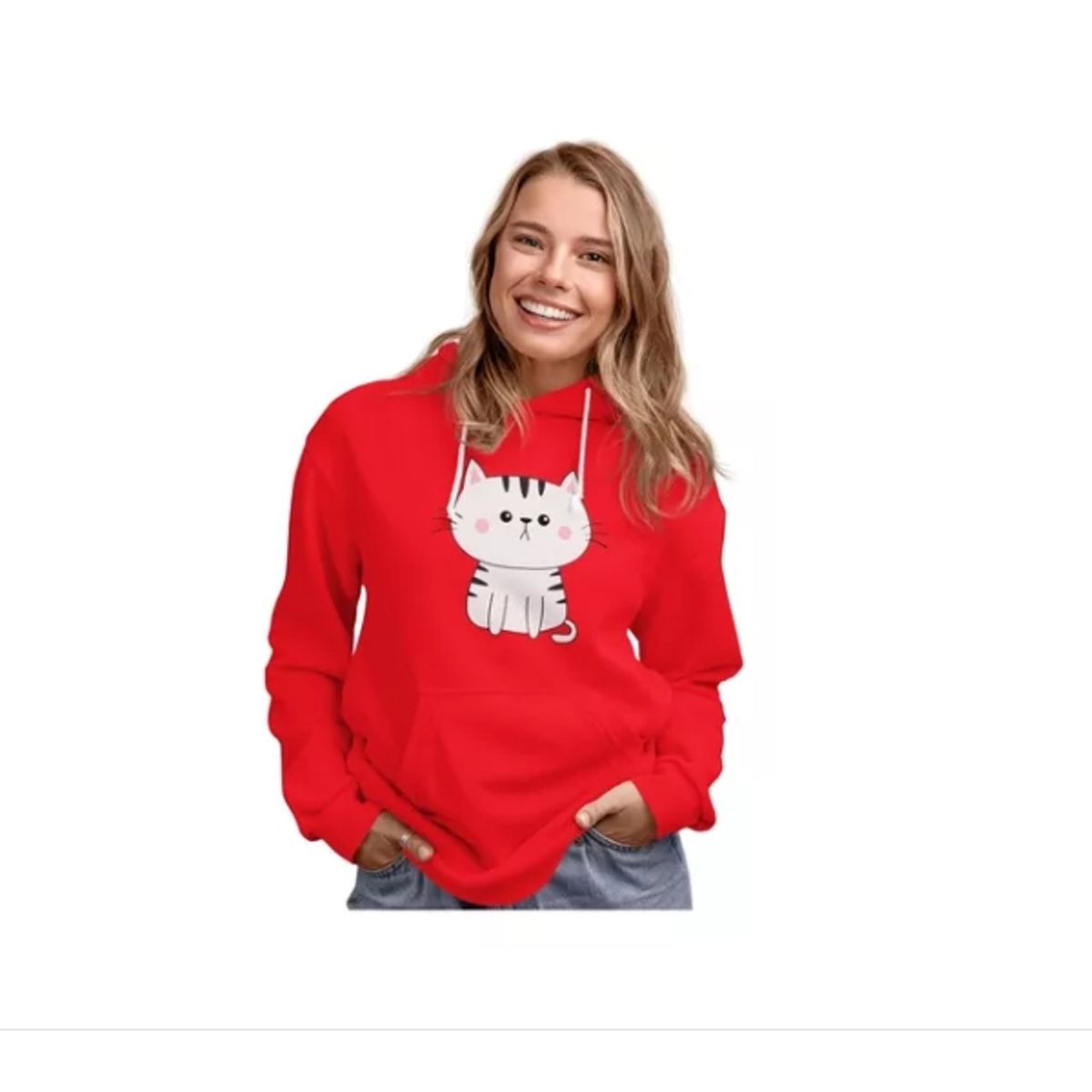 GENERICO - Poleron Gatito Lindo Blanco Mujer  Estampado