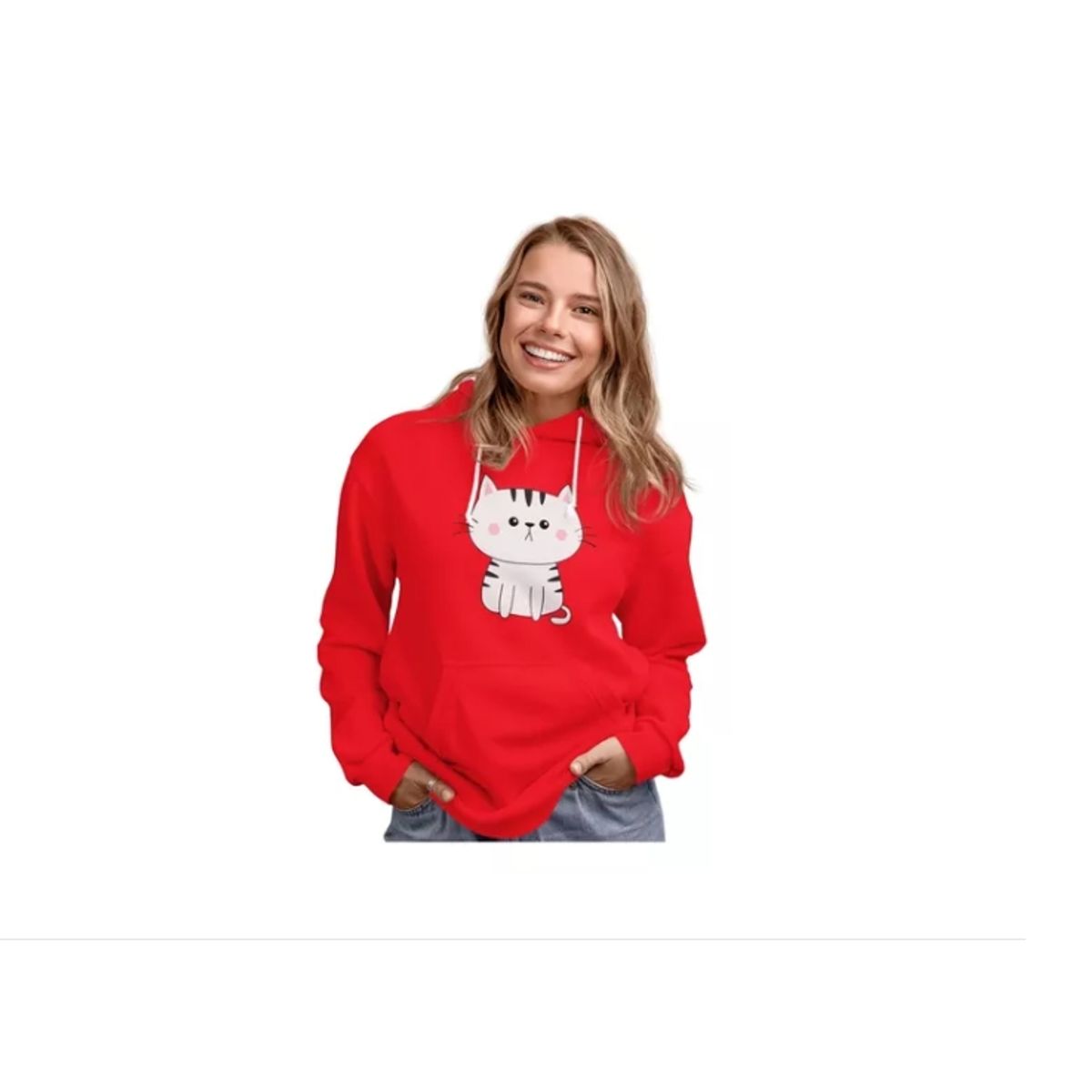GENERICO - Poleron Gatito Lindo Blanco Mujer  Estampado