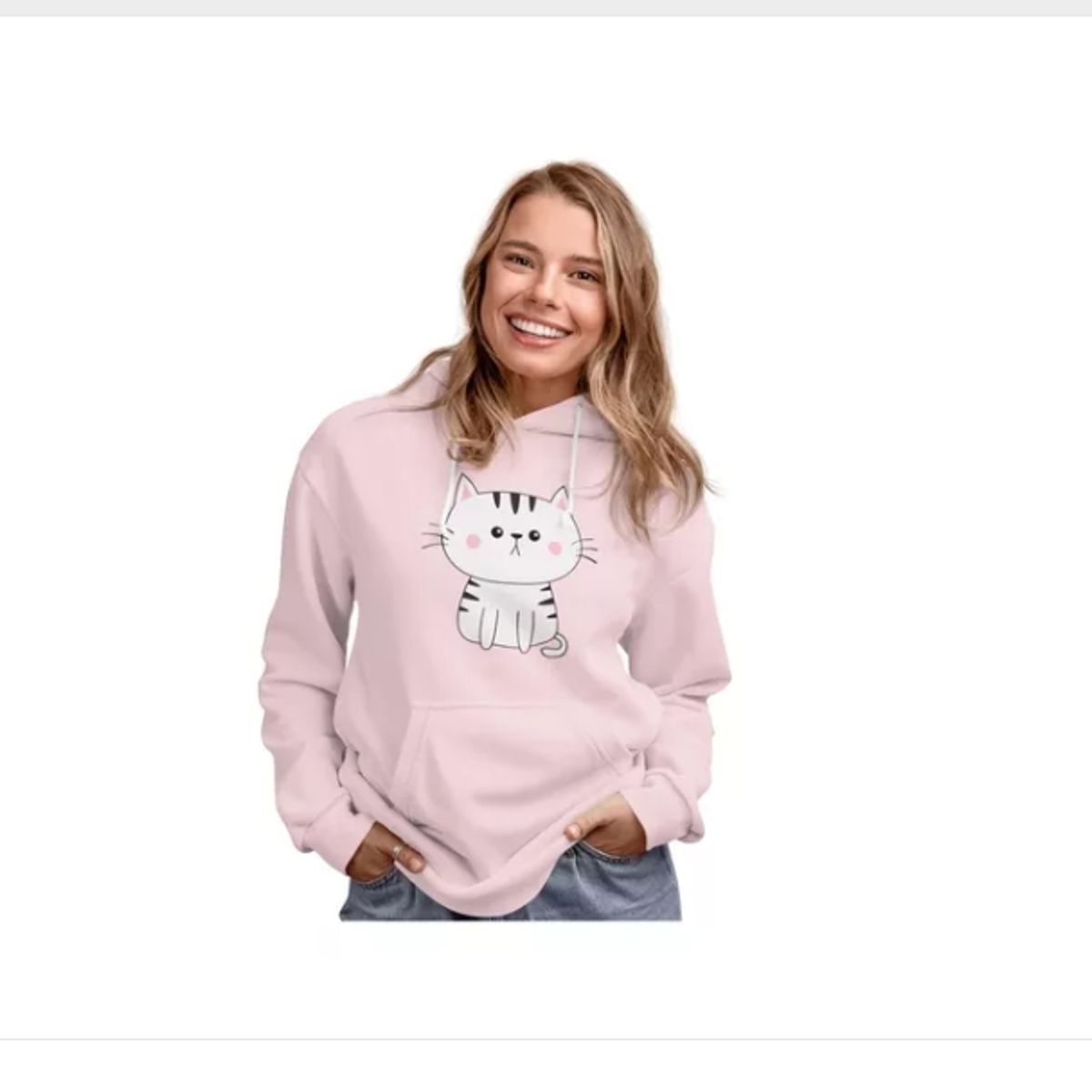 GENERICO - Poleron Gatito Lindo Blanco Mujer  Estampado