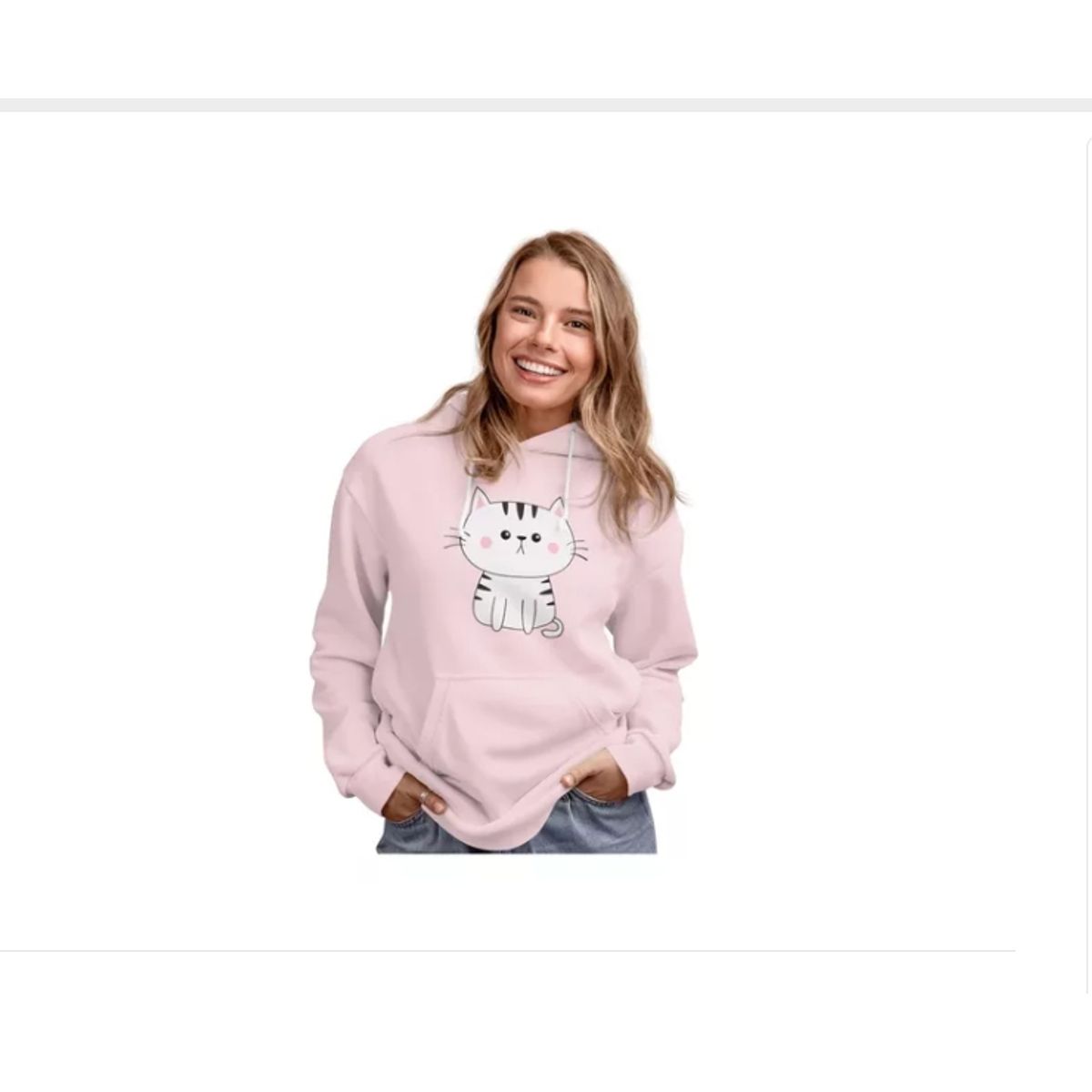 GENERICO - Poleron Gatito Lindo Blanco Mujer  Estampado
