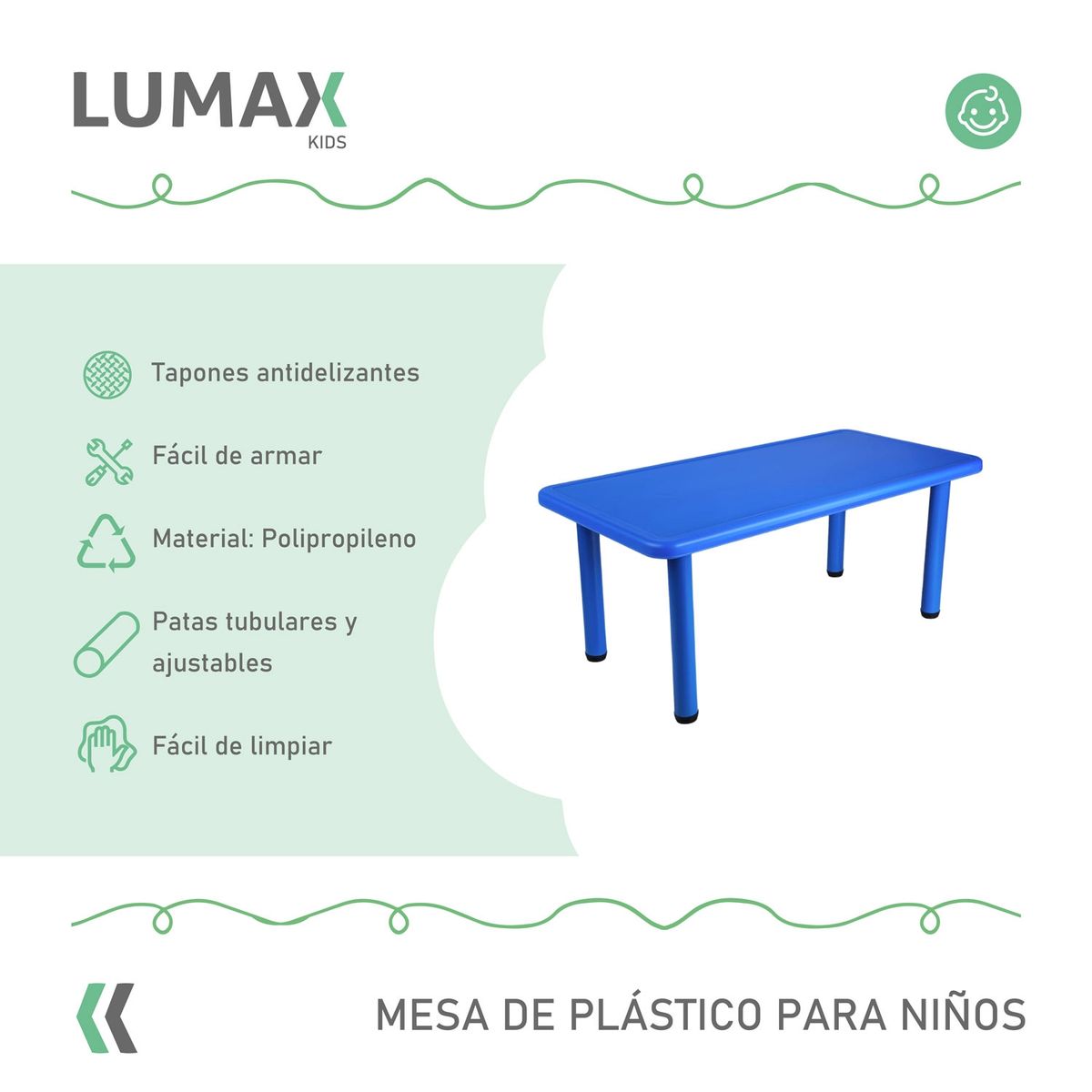 LUMAX - Mesa Plastico Niño 120x60x50 Colores Infantil Metinca