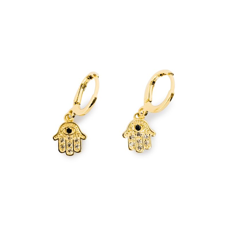 ANDREA COGGIOLA JOYAS - Aros Argollas Mano Fátima Colgante Enchapado Oro 18K
