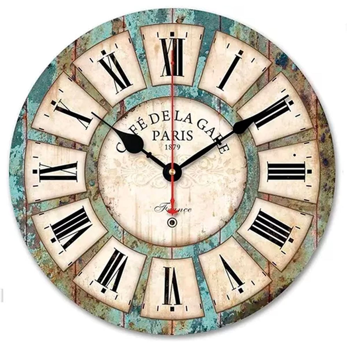 ESHOPANGIE - Reloj De Pared Analogo Rústico Vintage Retro Numeros Romanos