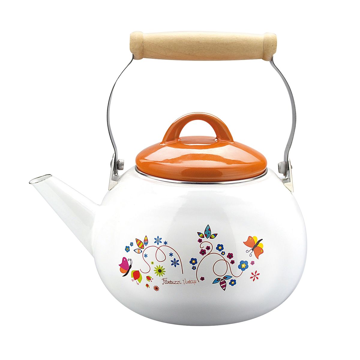 FANTUZZI - Tetera de 12 tazas acero vitrificado Vintage Naranja