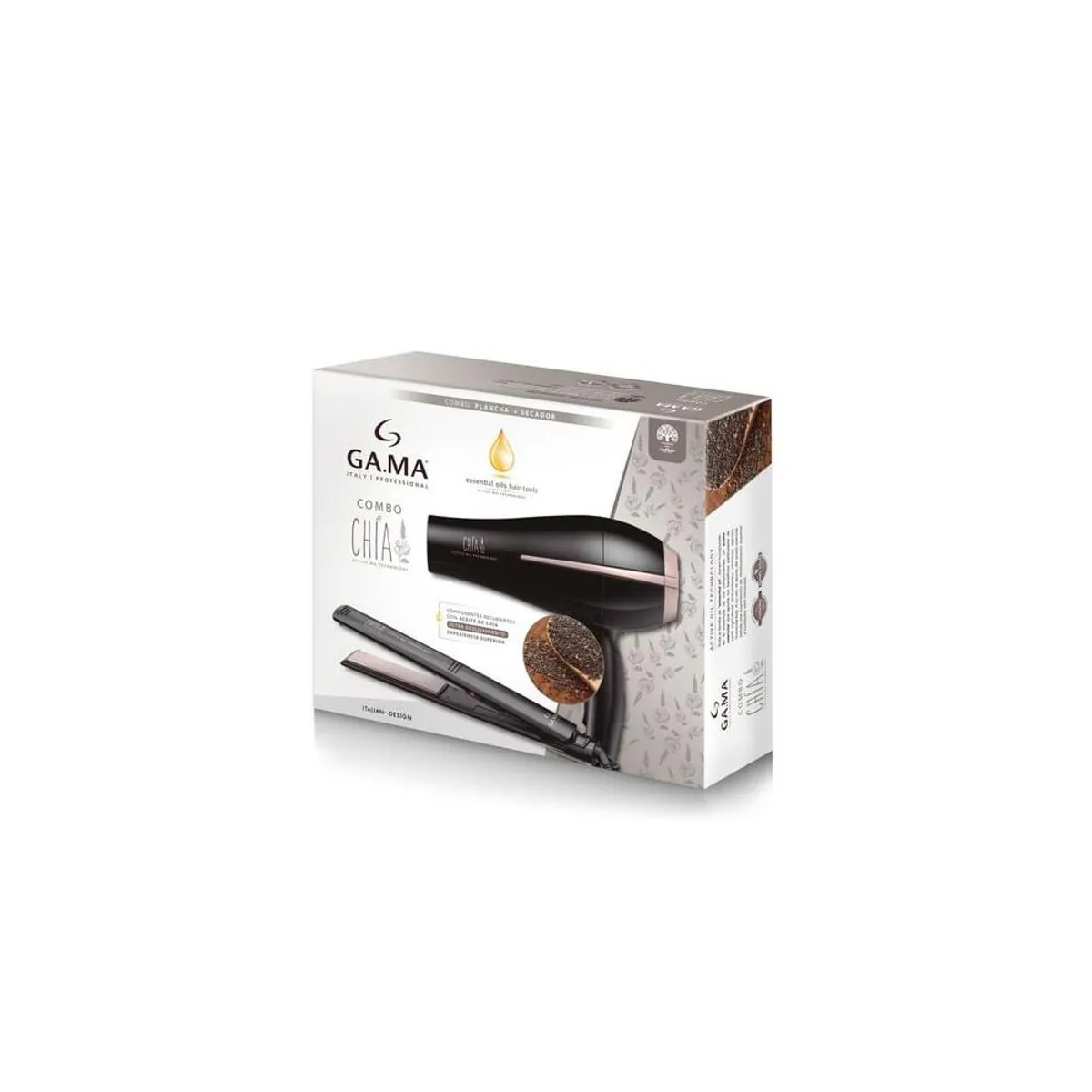 GAMA - Combo Alisador de Pelo Elegance Chía + Secador de Pelo Chía GAMA