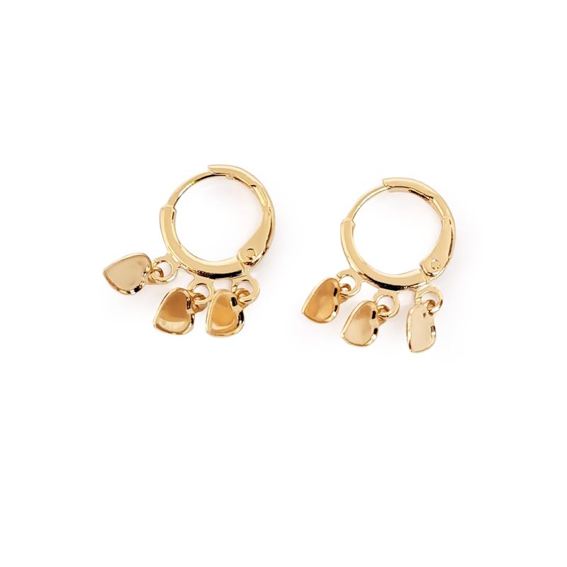 ANDREA COGGIOLA JOYAS - Aros Argollas 3 Corazones Colgando Enchapado Oro 18K