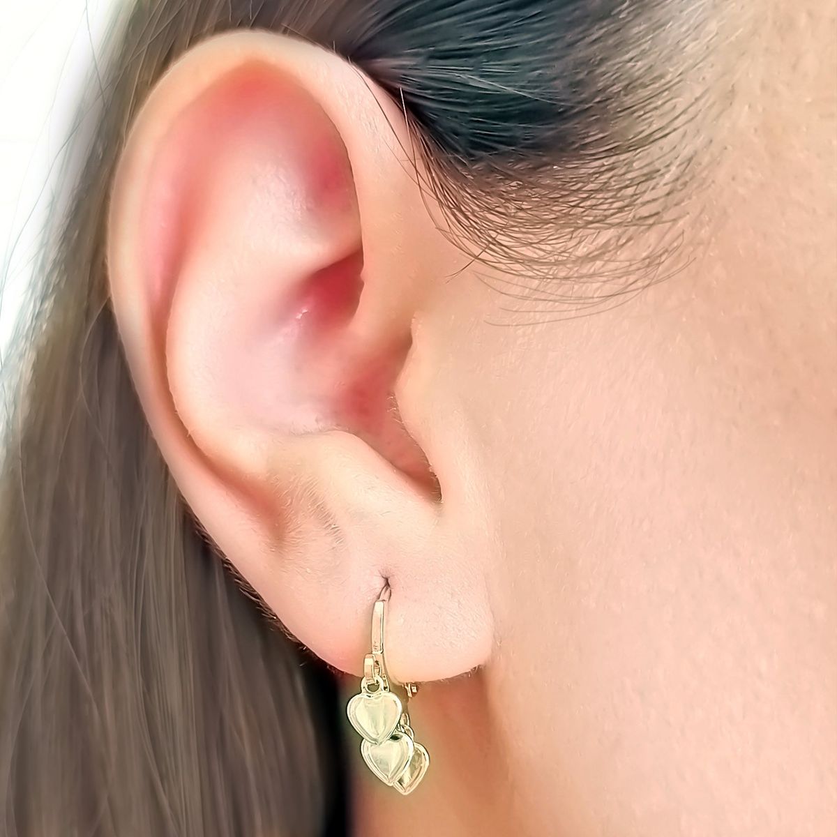 COGGIOLA - Aros Argollas 3 Corazones Colgando Enchapado Oro 18K