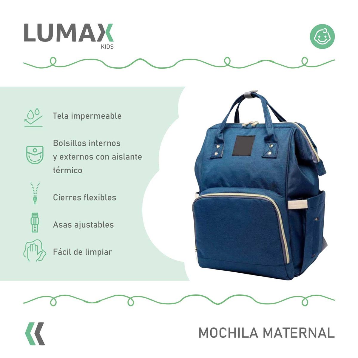 LUMAX - Bolso Mochila Maternal Fashion Alta Calidad Azul