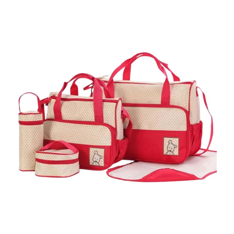 LUMAX - Bolso Maternal 5 Piezas Mudador Bebes Rojo
