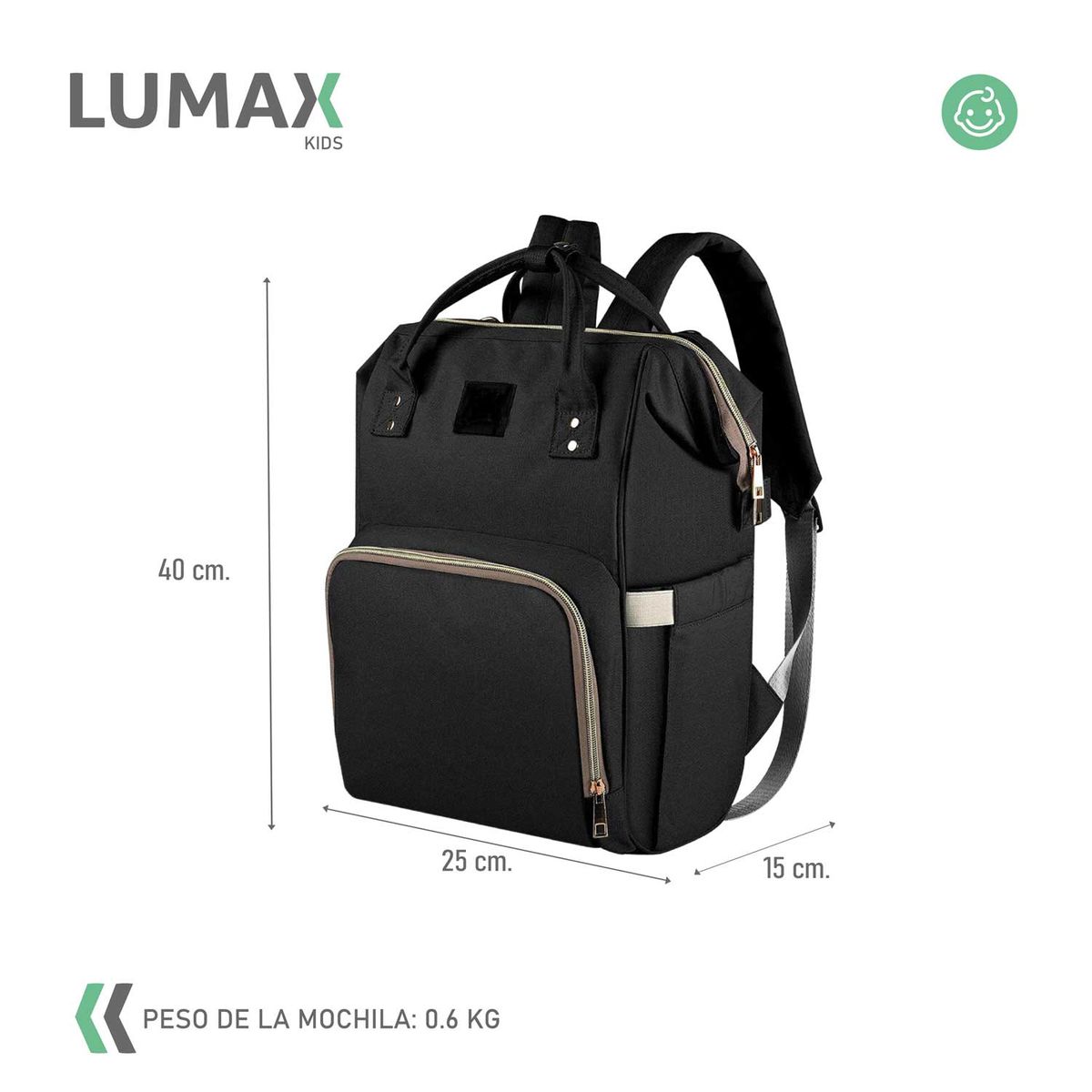 LUMAX - Bolso Mochila Maternal Fashion Alta Calidad Negro