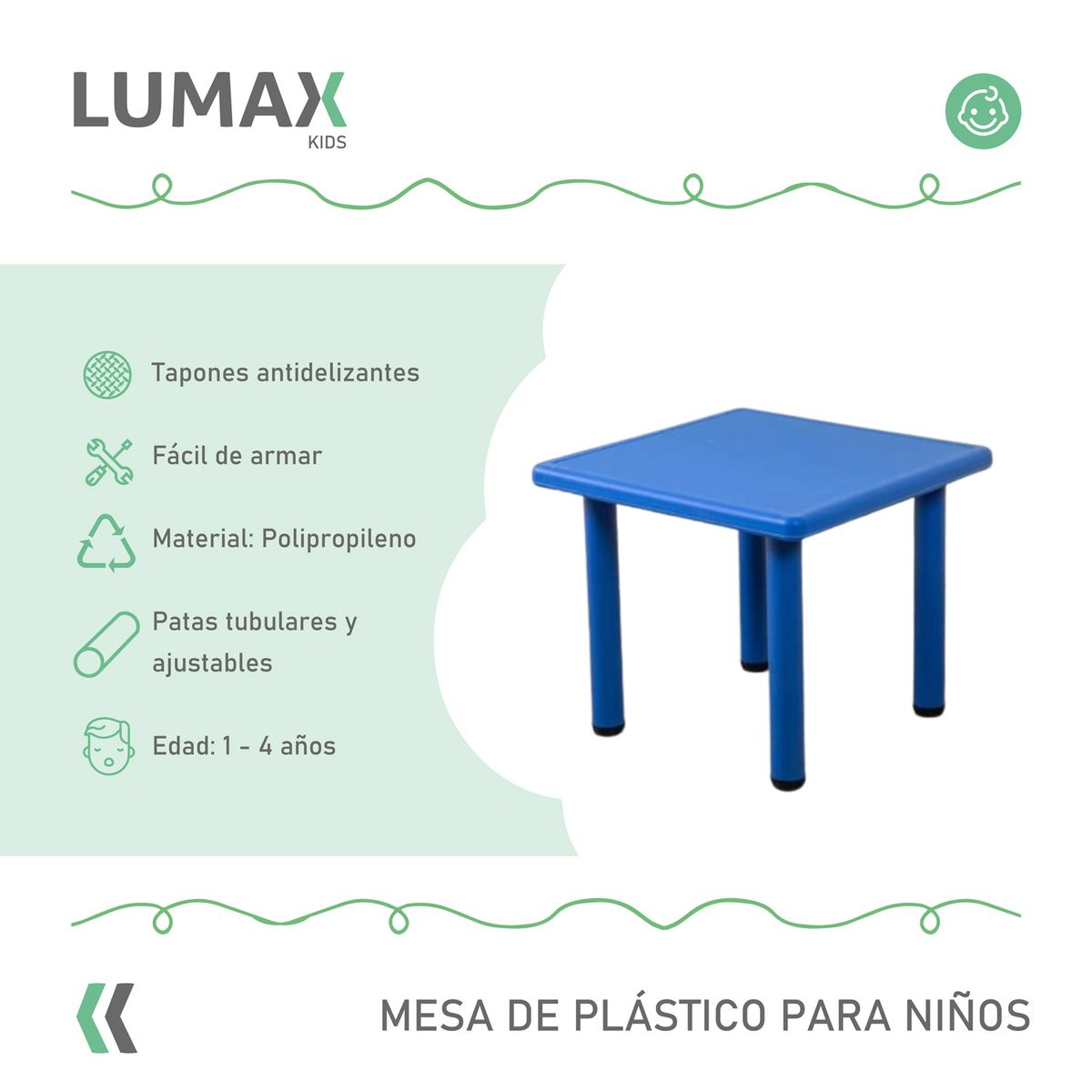 LUMAX - Mesa Plastico Niño 60x60x50 Azul