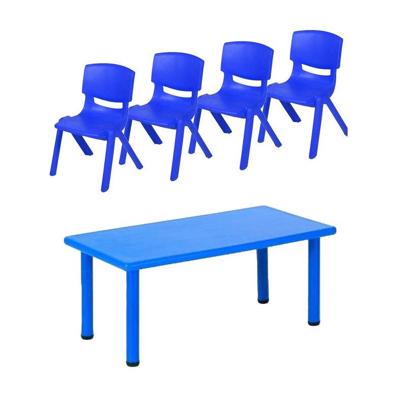 LUMAX - Mesa Plastico Infantil 120x60x50 + 4 Sillas Azul