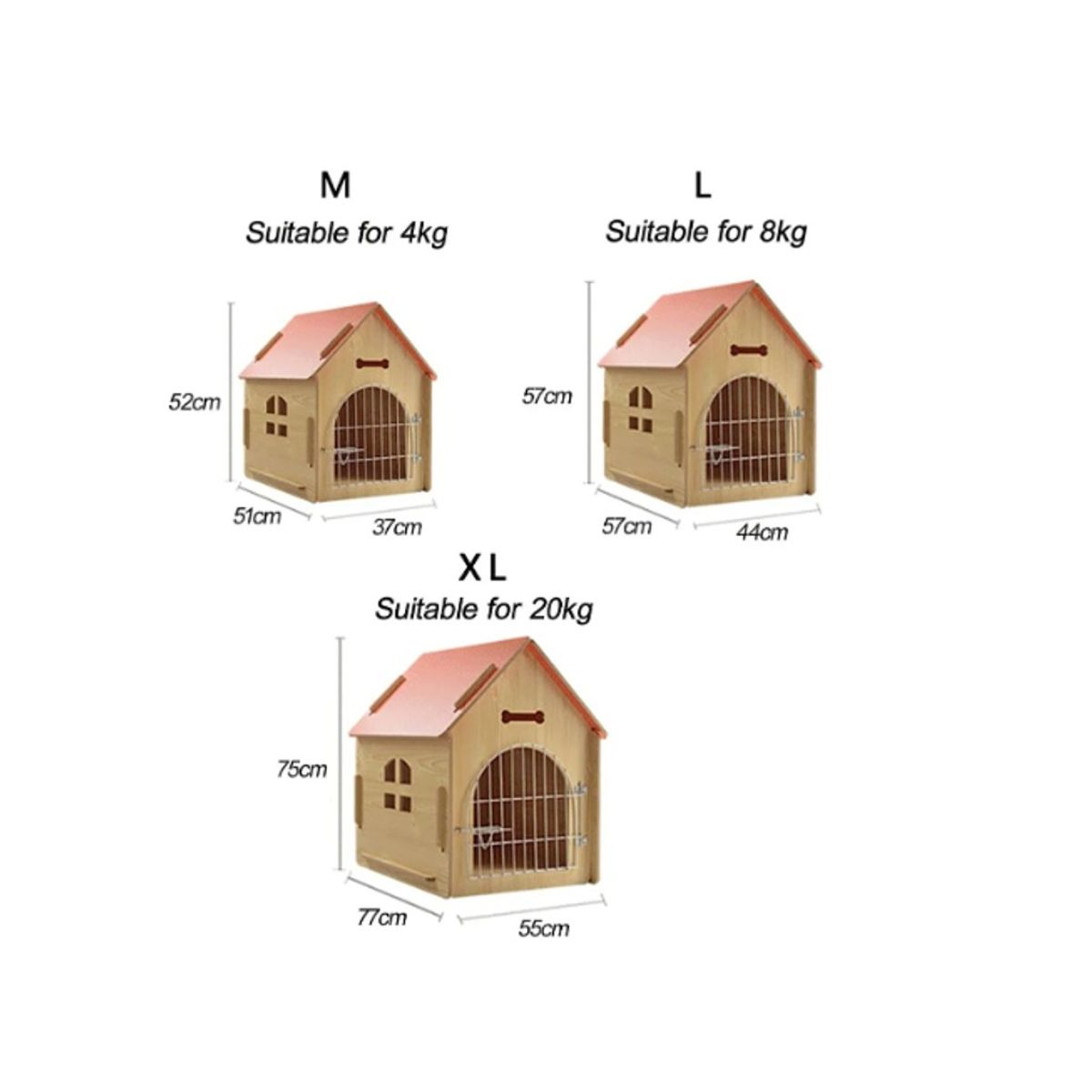 GENERICO - Casa de Melamina Facil Armado Para Perros Talla M 52x37x51cm