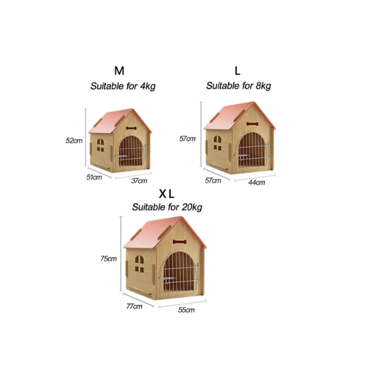 GENERICO - Casa de Melamina Facil Armado Para Perros Talla M 52x37x51cm