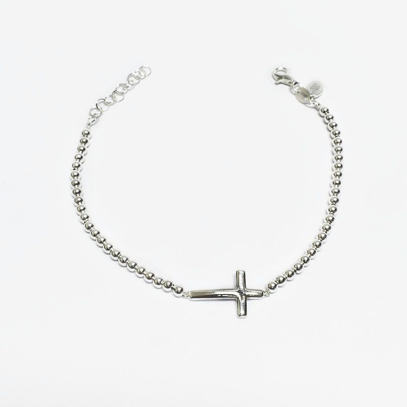 ROSETT - Pulsera pellet con cruz Plata ley 925