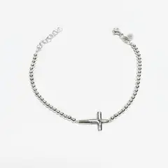 ROSETT - Pulsera pellet con cruz Plata ley 925