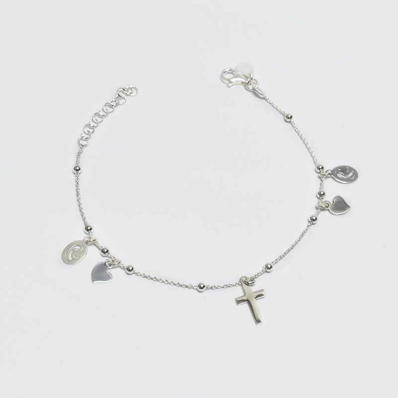 ROSETT - Pulsera limada con corazón, cruz y virgen colgante Plata 925