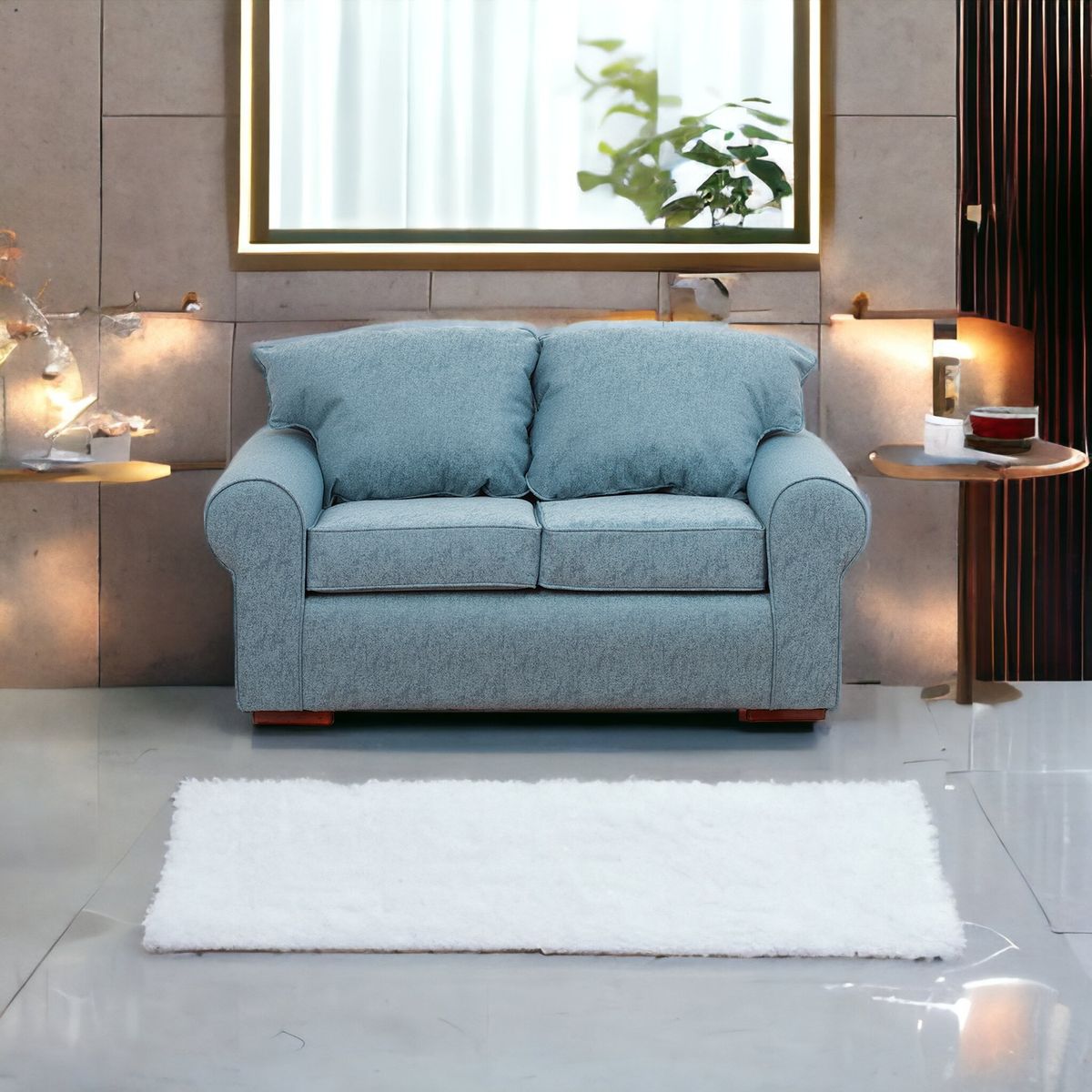 MUEBLES AMERICA - Sofá Moscú 2 Cuerpos Lino Azul Claro