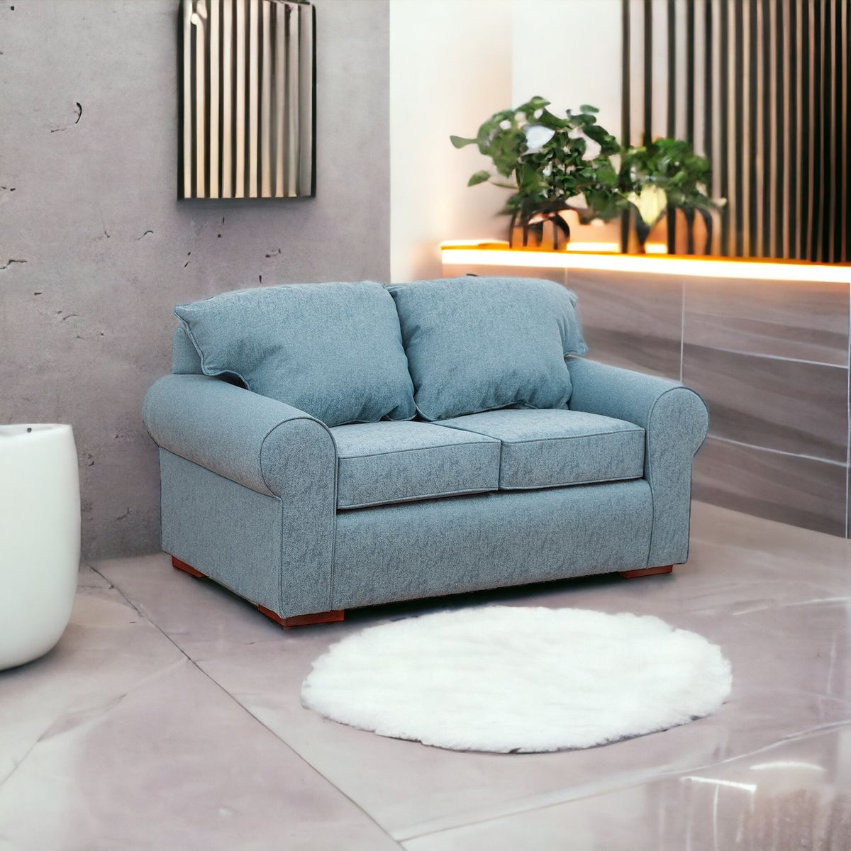 MUEBLES AMERICA - Sofá Moscú 2 Cuerpos Lino Azul Claro